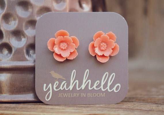 coral pink lotus flower earrings by yeahhello