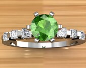 Stacking Birthstone Family Ring in Palladium, 5mm Gemstone, Princess Accented Band