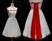 Vintage White & Red Strap Sheer Dress