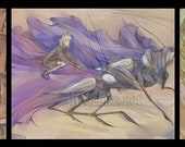Whimsical Watercolor Children's Storybook Art Print Set of 3 Triptych - 8 x 10" - "The Insect King"