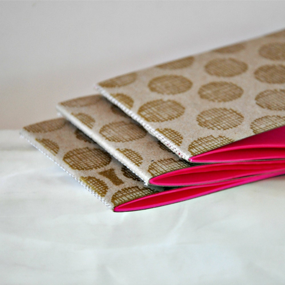 SALE Kraft Stitched Notebook Hot Pink Gold (72 pages)