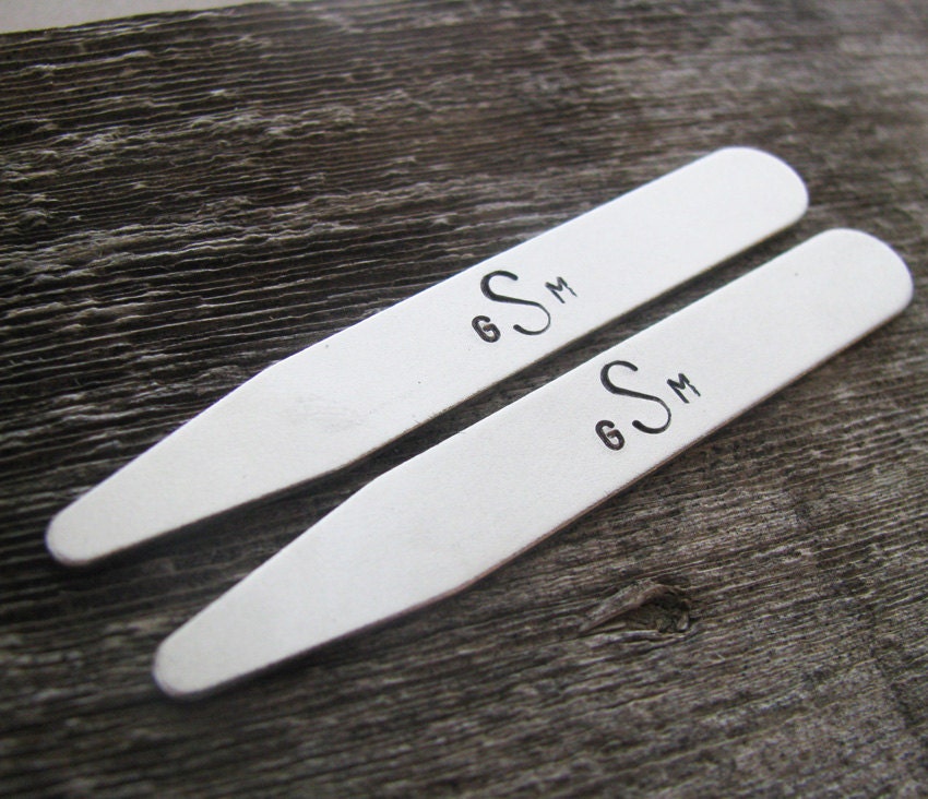 custom shirt collar stays - hand stamped stainless steel