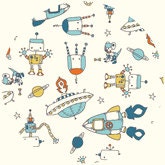 Rebekah Ginda for Birch Organic Fabrics, Robotic, Space Bots, 1 Yard
