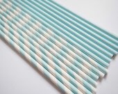 NEW 60 Baby Blue Stripe & Solid Paper Straws - Parties, weddings, graduations  FREE DIY Flags