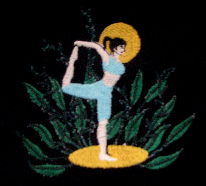 Embroidered Yoga black drawstring totebag