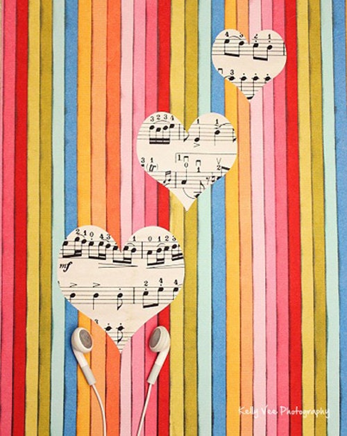 Music Heart Photograph Photo - Love, colorful, iheart, sheet music, ipod, apple, stripes - The Sound of Love - 8 x 10 Fine Art Print