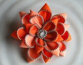 Orange Vintage Zipper Flower Brooch or Hair clip by Re Zip It