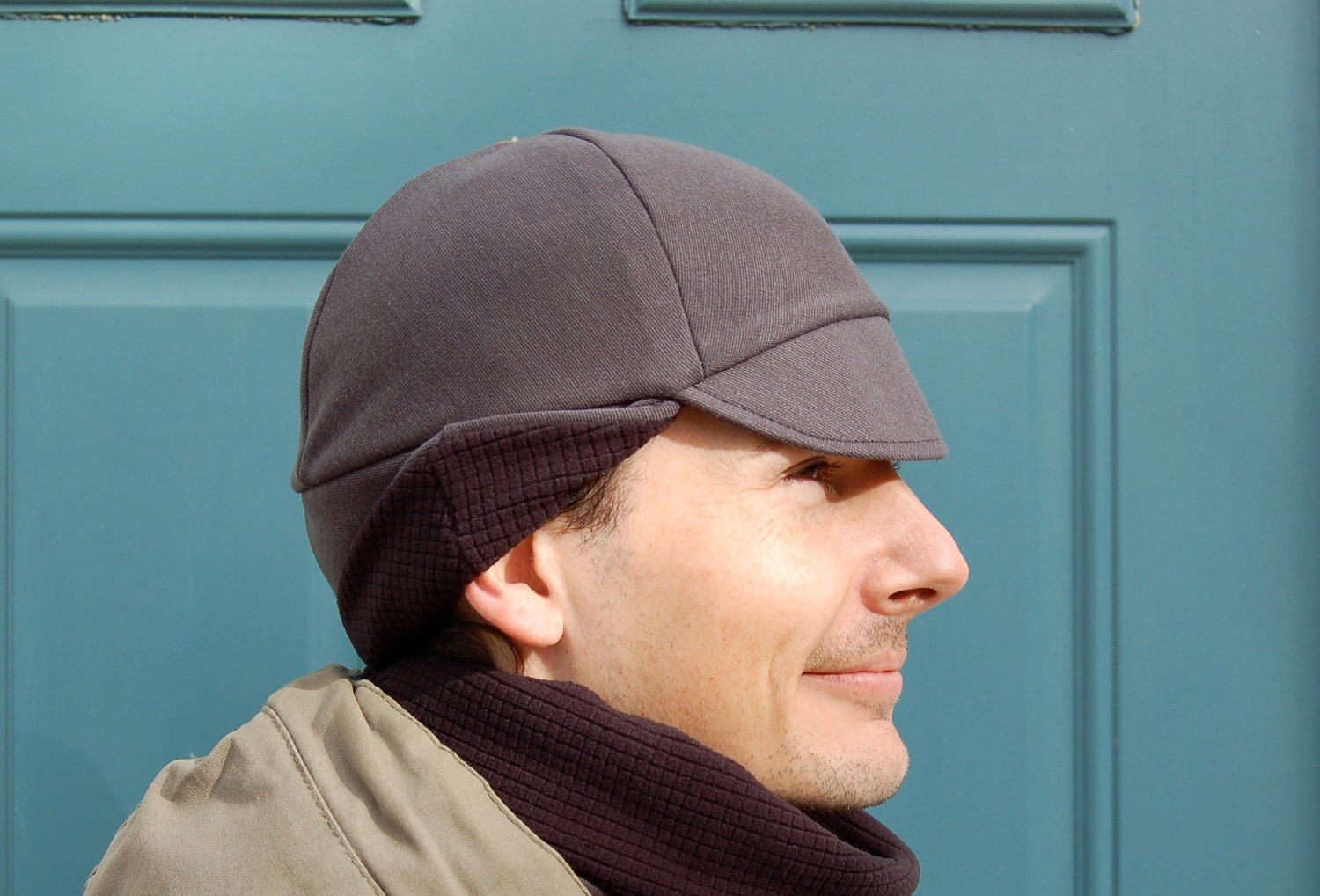 Winter Bike Hat from Kozie Prery Made to Order Handsewn in Chicago in Charcoal, Pine or Eggplant