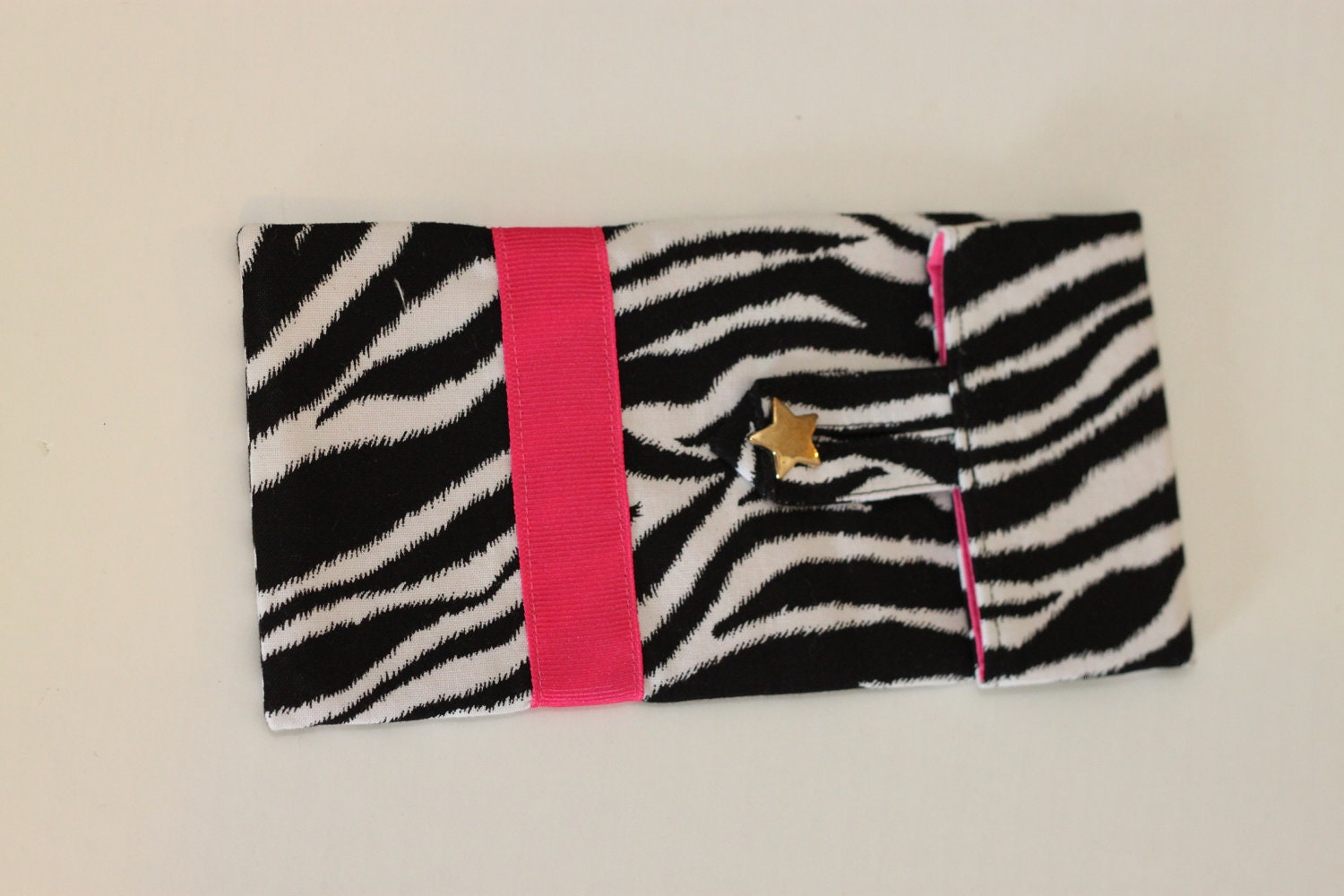 Black and White Zebra Eyeglasses or Sunglasses Case with Hot Pink Ribbon Accent
