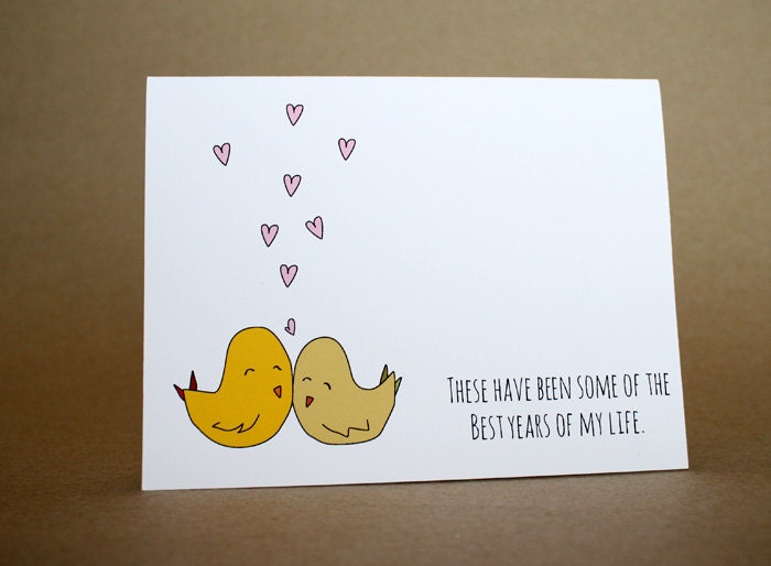 Anniversary Card- I Love You, Thinking Of You, birds, hearts, wedding, love, romance, relationships, cute, yellow, pink