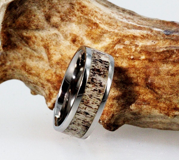 Titanium Wedding Ring with Deer Antler Inlay