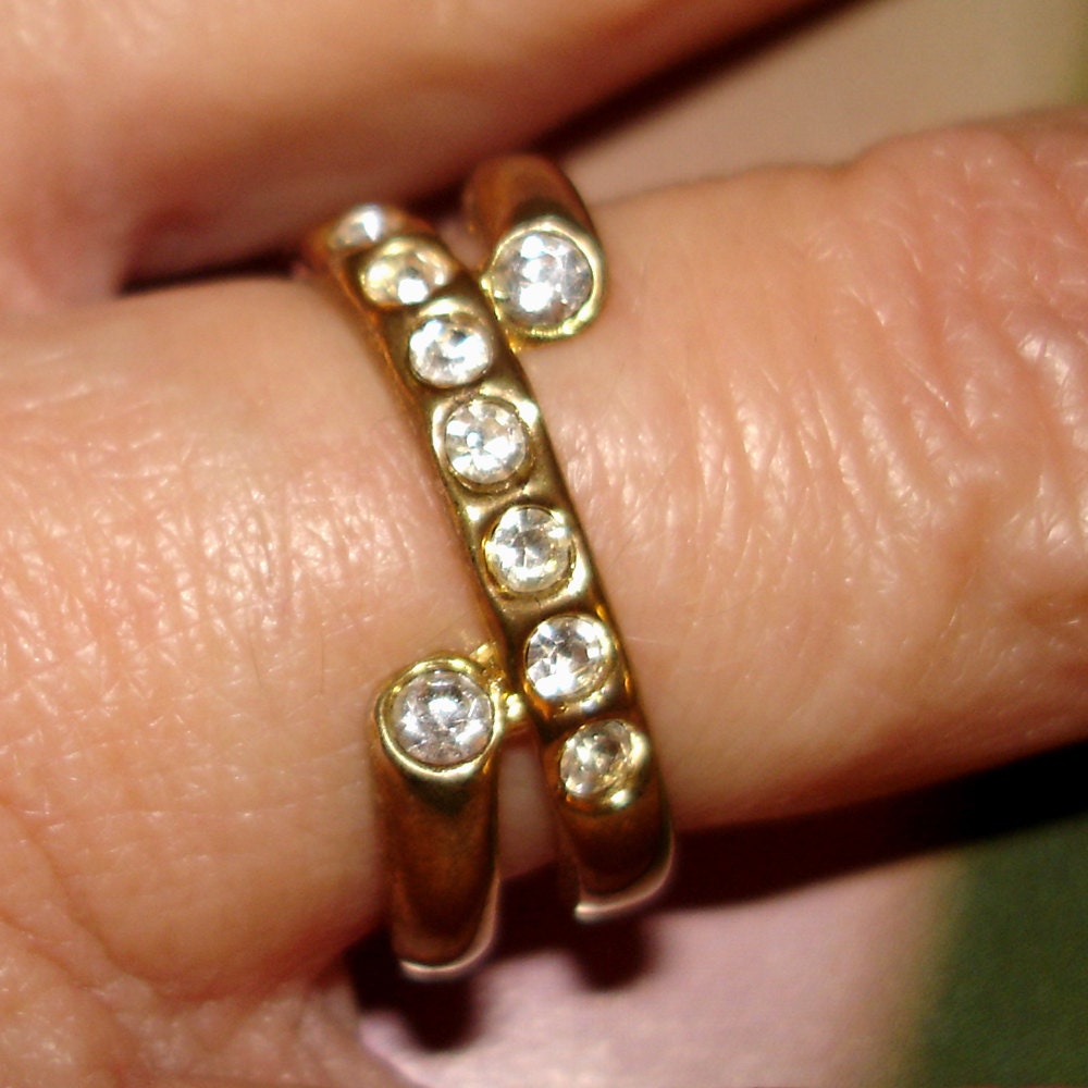 vintage faux diamond gold bypass ring