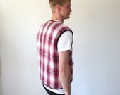 vintage 1970s plaid vest. Medium. Flannel quilted vest. Hunting vest. Berry red, white, black. Rustic woodland / the ADIRONDACK APPLES vest