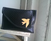 Melanie bag in black basket weave leather w yellow bird