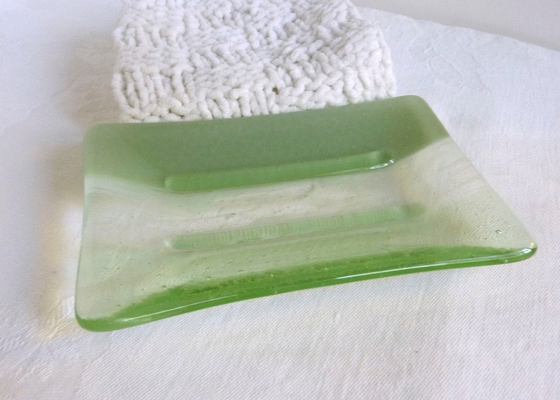 Soap Dish in Willow and Green Tea Fused Glass