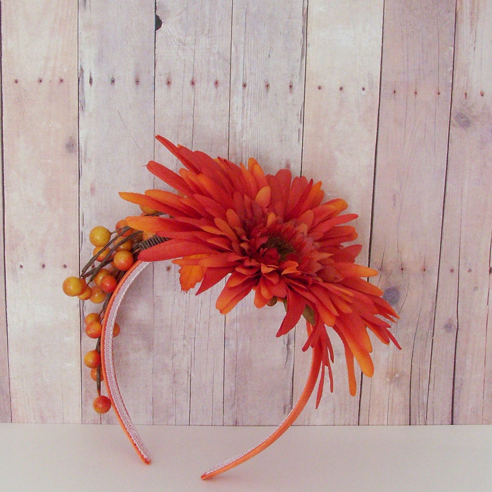 Rust Orange Floral Headband / Autumn Harvest Fashion / Berries - Flower / Rust Orange - Maroon - Brown / Fall Head Piece / OOAK