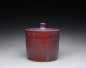 lidded jar, cookie jar, canister with lavender red wood ash glaze and light orange shino