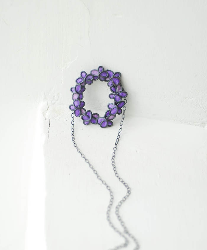 Forget Me Not Necklace in Lavender Purple, Paper Artisan Jewelry Sterling Silver....