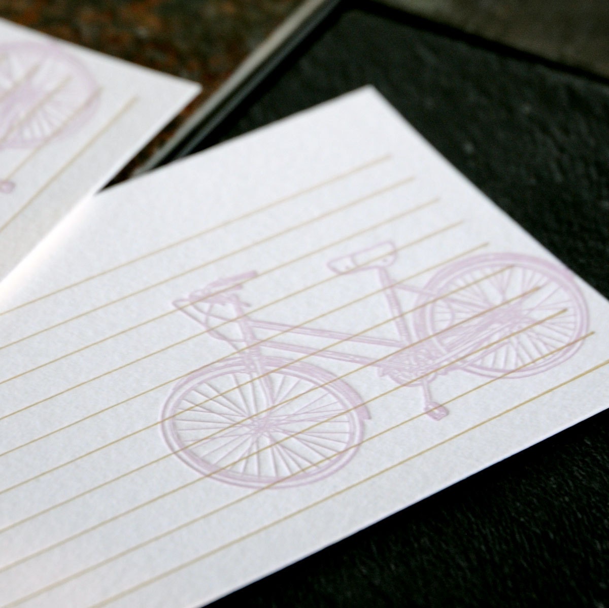 Set of six bike letterpress recipe card