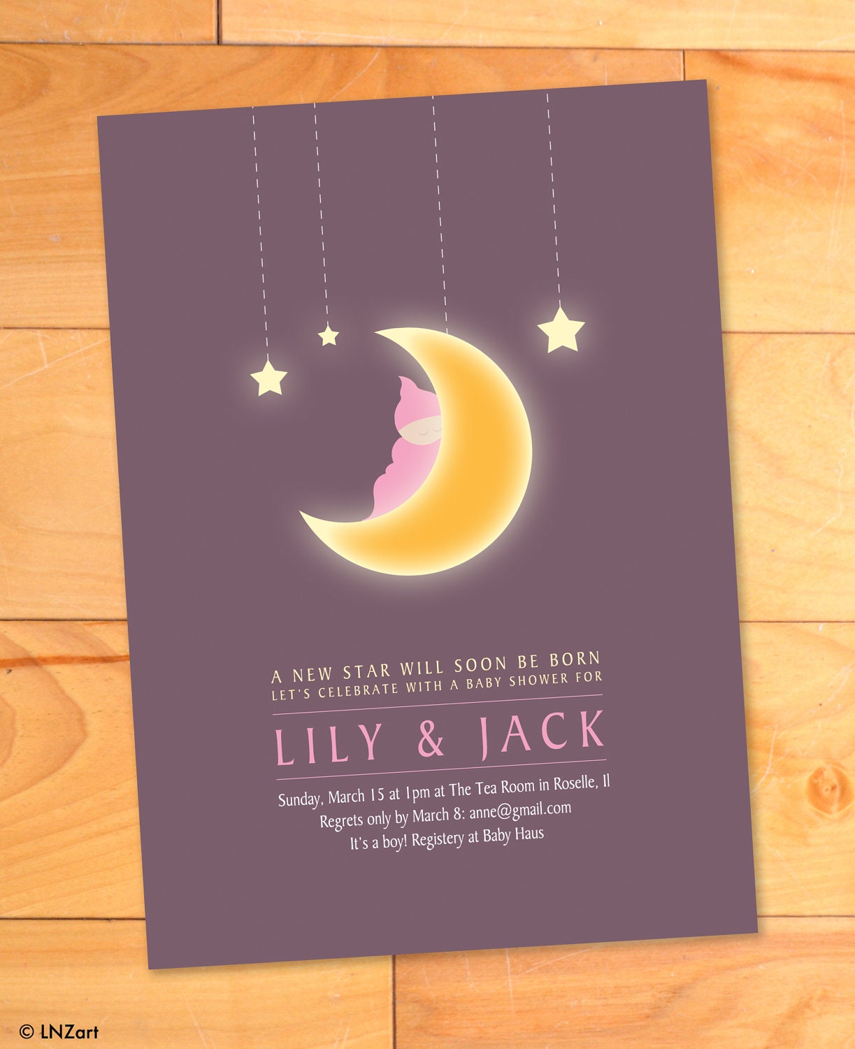 Baby Moon and Stars, Custom Baby Shower Invitation, Modern Baby Shower Invites