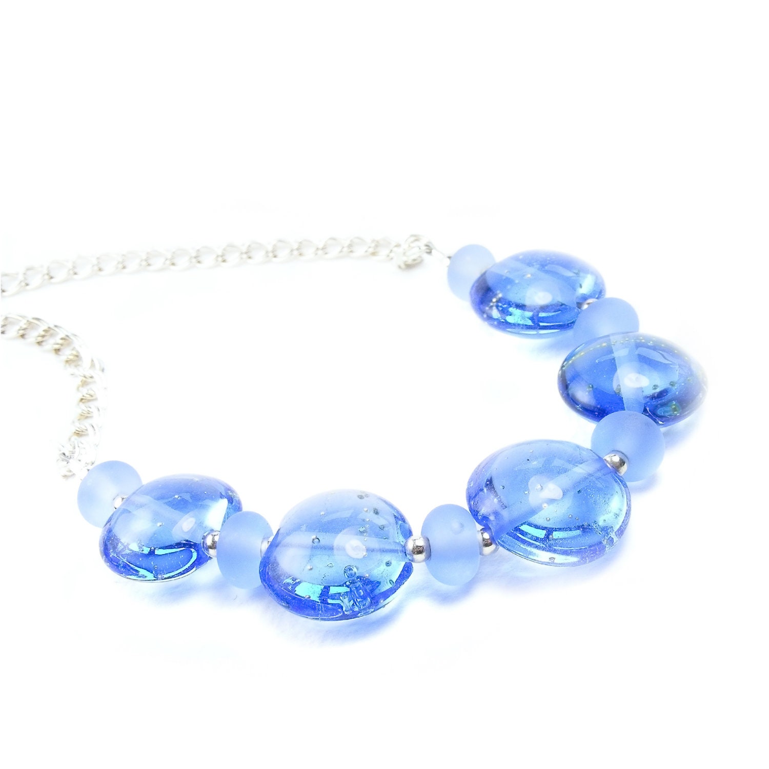 Blue Beaded Necklace, Handcrafted Lampwork Glass & Sterling Silver, Bluebell OOAK Necklace, Handmade Beaded Jewelry
