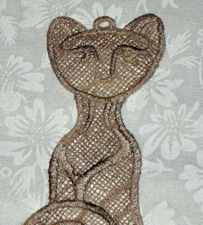 Beautiful Multi color beiges and brown Kitty Bookmark, Lace, Machine Embroidery