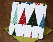 Blank Mini Holiday Card Set of 10, Large Christmas Tree Design with Contrasting Polka Dots on the Inside, Metallic Lime Envelopes, mad4plaid