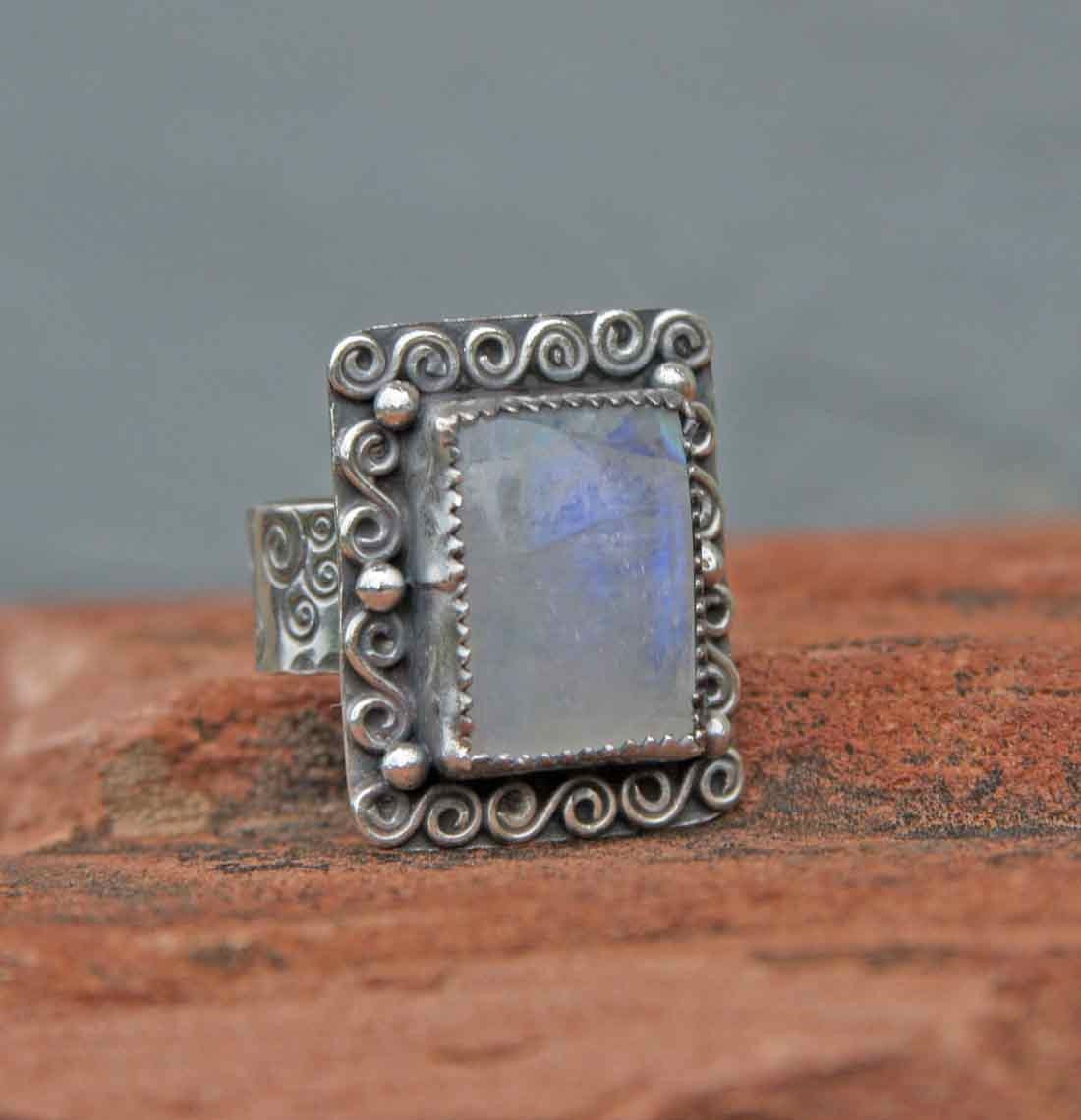 Size 6.5 Sterling Silver Rainbow Moonstone Cocktail Ring