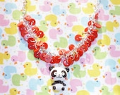 Panda Love - Red Button Charm Necklace with a Kawaii Panda Charm