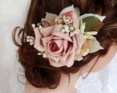 dusty pink flower hair clip, bridal hair accessory, wedding headpiece - EDITH - rustic wedding, rose, vintage wedding, hair accessories