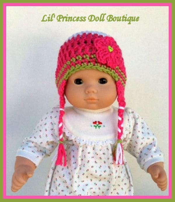 Made For Bitty Baby Doll, Bright Pink Earflap Pigtail Hat, 15 Inch Doll Clothes