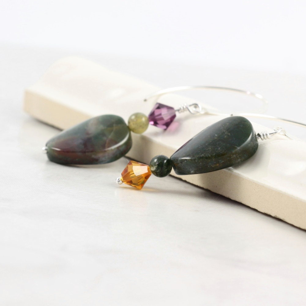 Jasper Gemstone Earrings Topaz Amethyst Crystal Indian Jasper