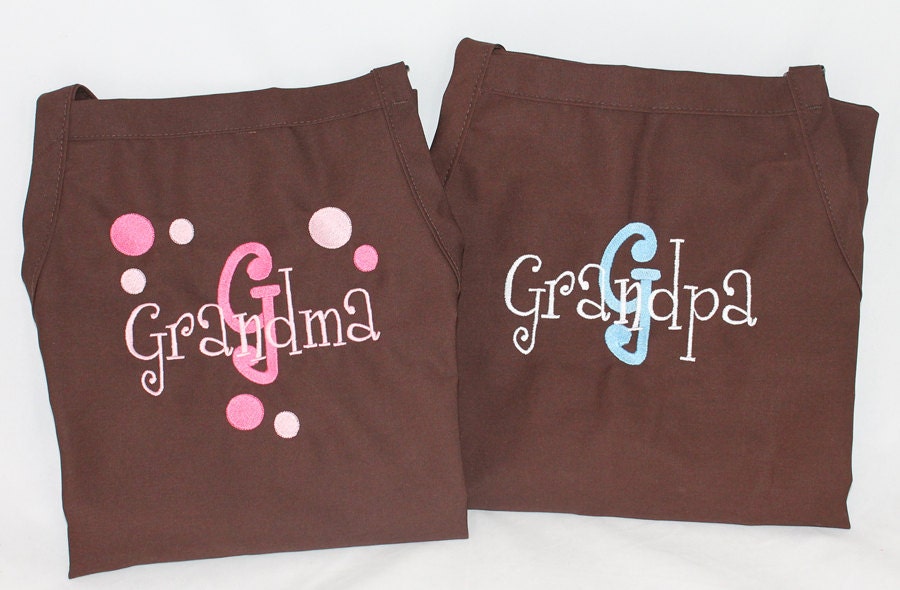 Personalized Grandma & Grandpa Matching Apron Set - Embroidered Monogrammed