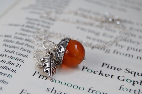 Carnelian and Silver Acorn Necklace