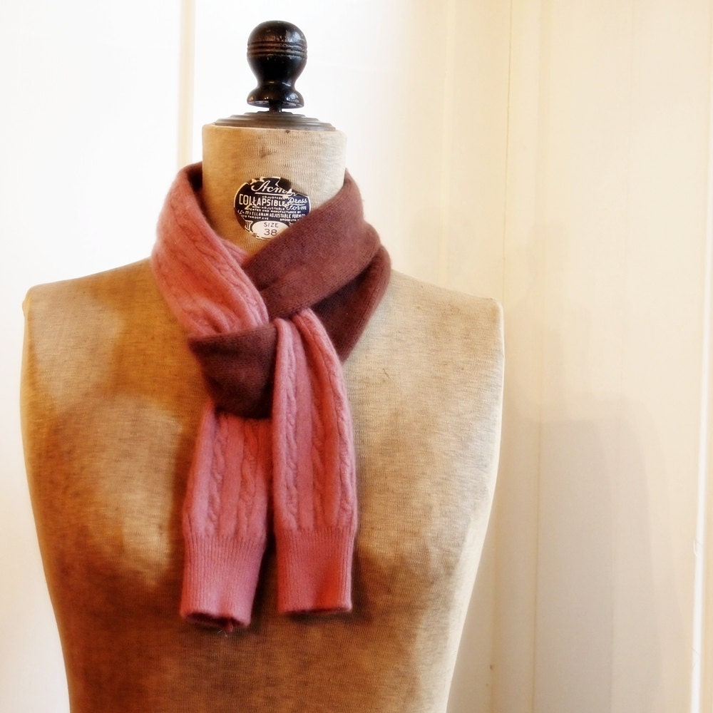 CASHMERE Skinny Scarf Eco friendly 100% - shades of wine - Recycled sale
