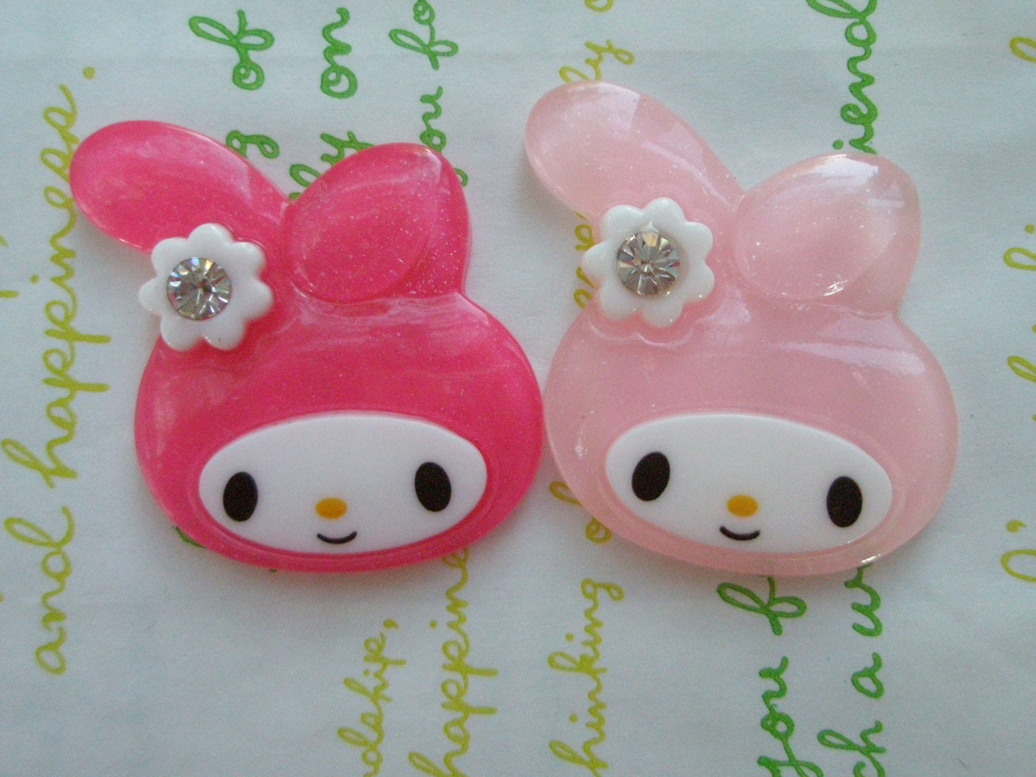 Big Glitter bunny cabochon 2pcs 39mm x 34mm ( Flat ) Gliter pink tones