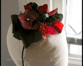 Blood Red Floral Headband / upcycled