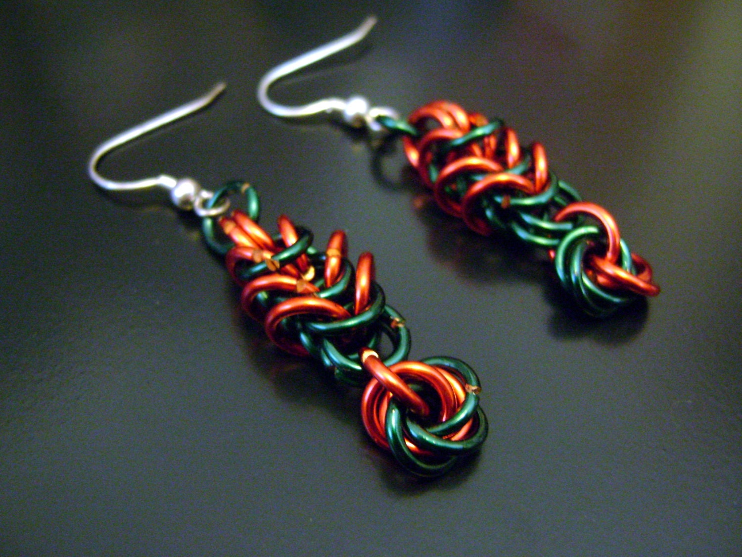 Christmas Chainmail Earrings with Mobius Ball Dangle