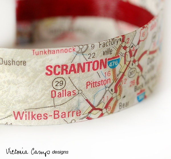 Scranton Map Bracelet, Map Cuff, Map Jewelry, Pennsylvania, Ready to Ship - Gift under 30