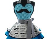 Retro Apron - Turquoise Mustache Sexy Womans Aprons - Vintage Apron Style - Geekery Pin up Rockabilly Cosplay