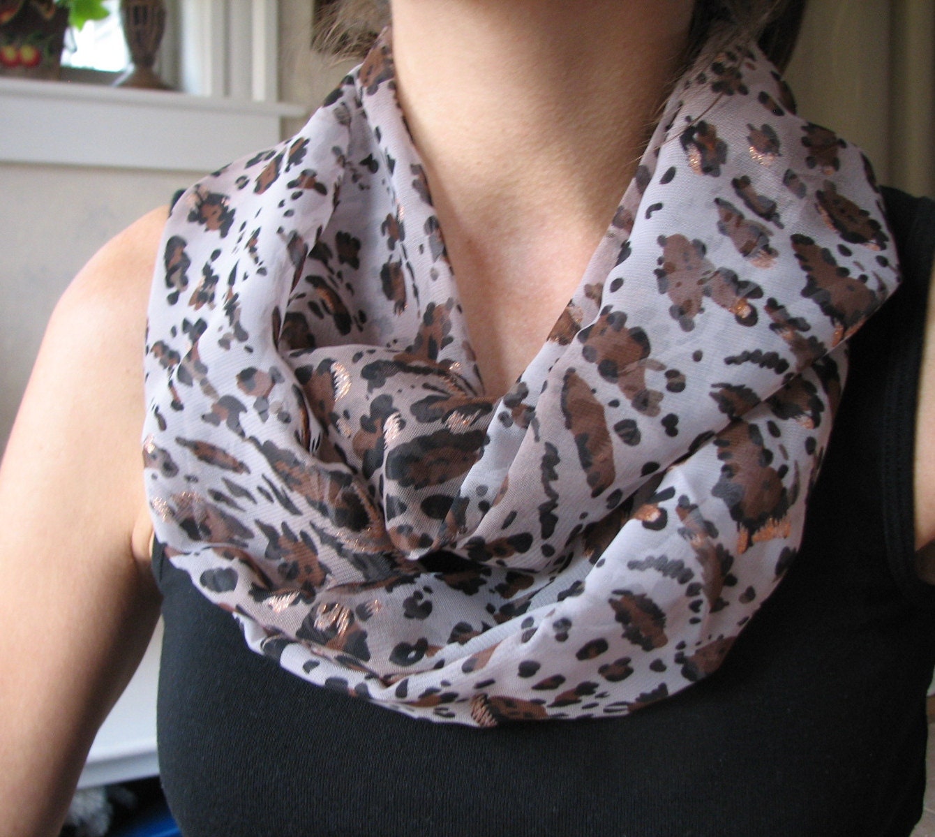 Animal Print with Copper/Gold Shimmer  Infinity Scarf