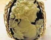 P603 Grecian Goddess Large Cameo Ring 14k Gold gf