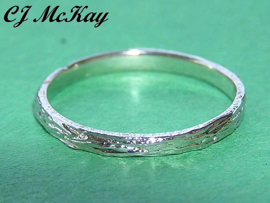 Tree Bark Wedding Band 2mm 14K White Gold CR86Q