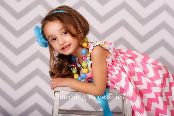 Pink Chevron Dress, Girls Ruffled Sun Dress Candy Coated Charming Necessities Toddler