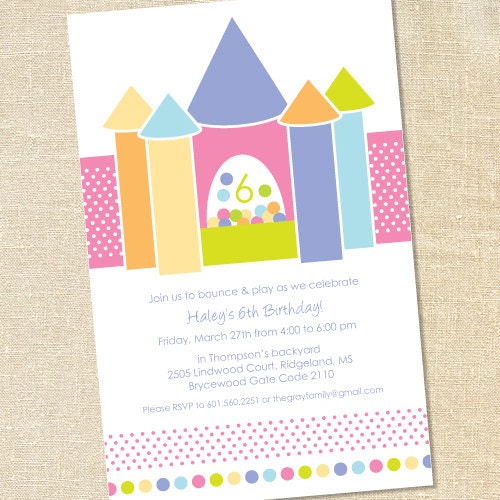 Sweet Wishes 20 Girl's Bounce Jump House Inflatable Party Invitations - Custom Quantities (As Low as 1.19 Each) Il_570xn
