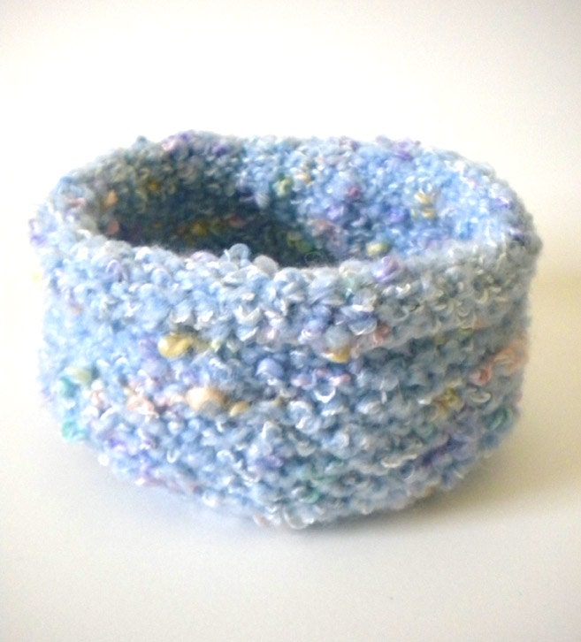 SALE 1/2 OFF - Baby Blue Soft Knitted Bowl - Powder Blue - Hand Knit Basket - Baby Child Room Decor -
