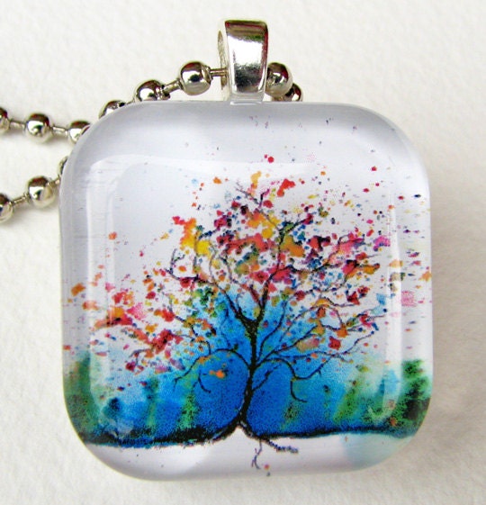 NEW, EDWARDS Tree, Art Pendant and Necklace, glass tile. Created with an exclusive Shelley Roze image.