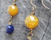 C041 Gold and Navy Dangle Earrings