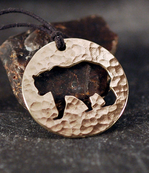 Bear Totem Necklace - SM - hand pierced - hammered brass