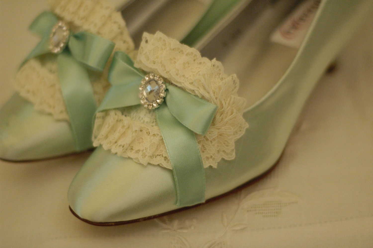 Marie Antoinette Mint and Ivory Lace Pumps